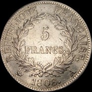 5 francs Napoléon Empereur tête laurée République Français avers